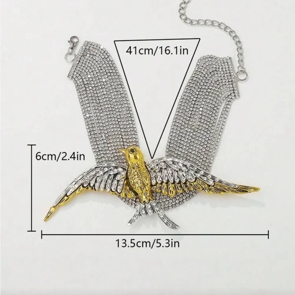 Crystal-Encrusted Silver Swallow Choker